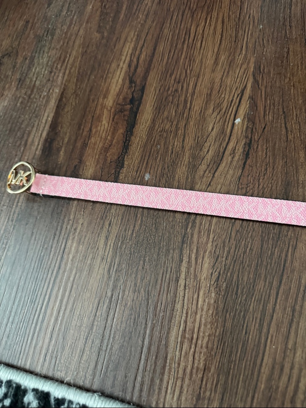 Michael Kors Pink Leather Logo Strap Bracelet with Gold MK Emblem